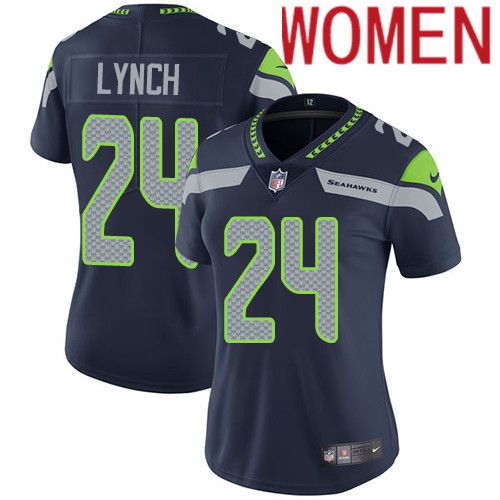 Women Seattle Seahawks #24 Marshawn Lynch Nike Navy Vapor Limited NFL Jersey->women nfl jersey->Women Jersey